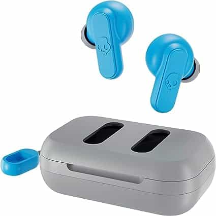 Skullcandy Dime In-Ear Wireless Earbuds, 12 Hr Battery, Microphone, Works with iPhone Android and Bluetooth Devices - Grey/Blue